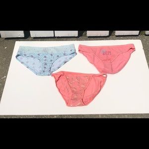 Victoria Secret, Medium, 3 pair, 1 light blue, 2 salmon;washed never worn